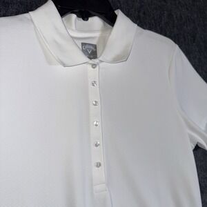 Callaway Polo Shirt Womens Large White Opti Dri Cooling Golf Performance Buttons